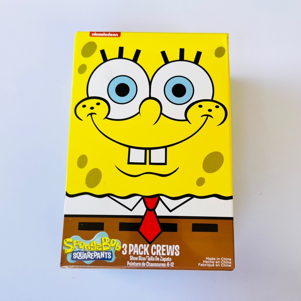 SpongeBob SquarePants Men's 3 Pack Crew Socks In Gift Box/ New Size 6-12